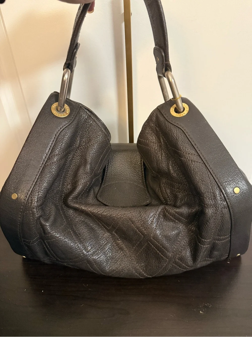 Bally Dark Brown Leather Shoulder Bag with Gold Chain Accent - Picture 4 of 11